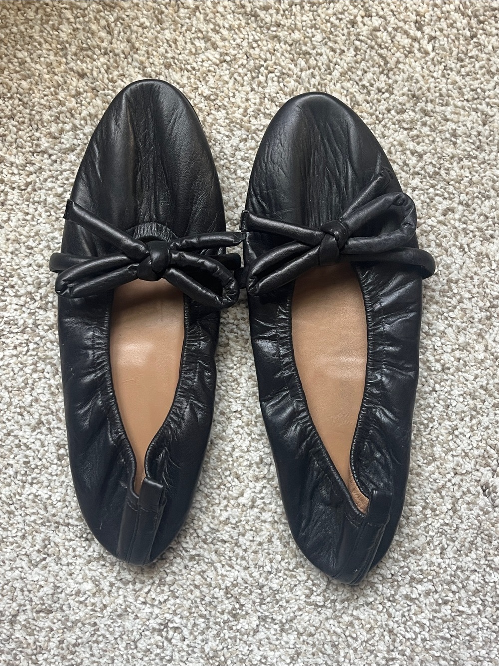 Flattered Black Leather Bow Flats
